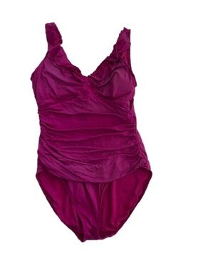 Ralph Lauren Hot Pink One-Piece Swimsuit with White Trim Sz 10